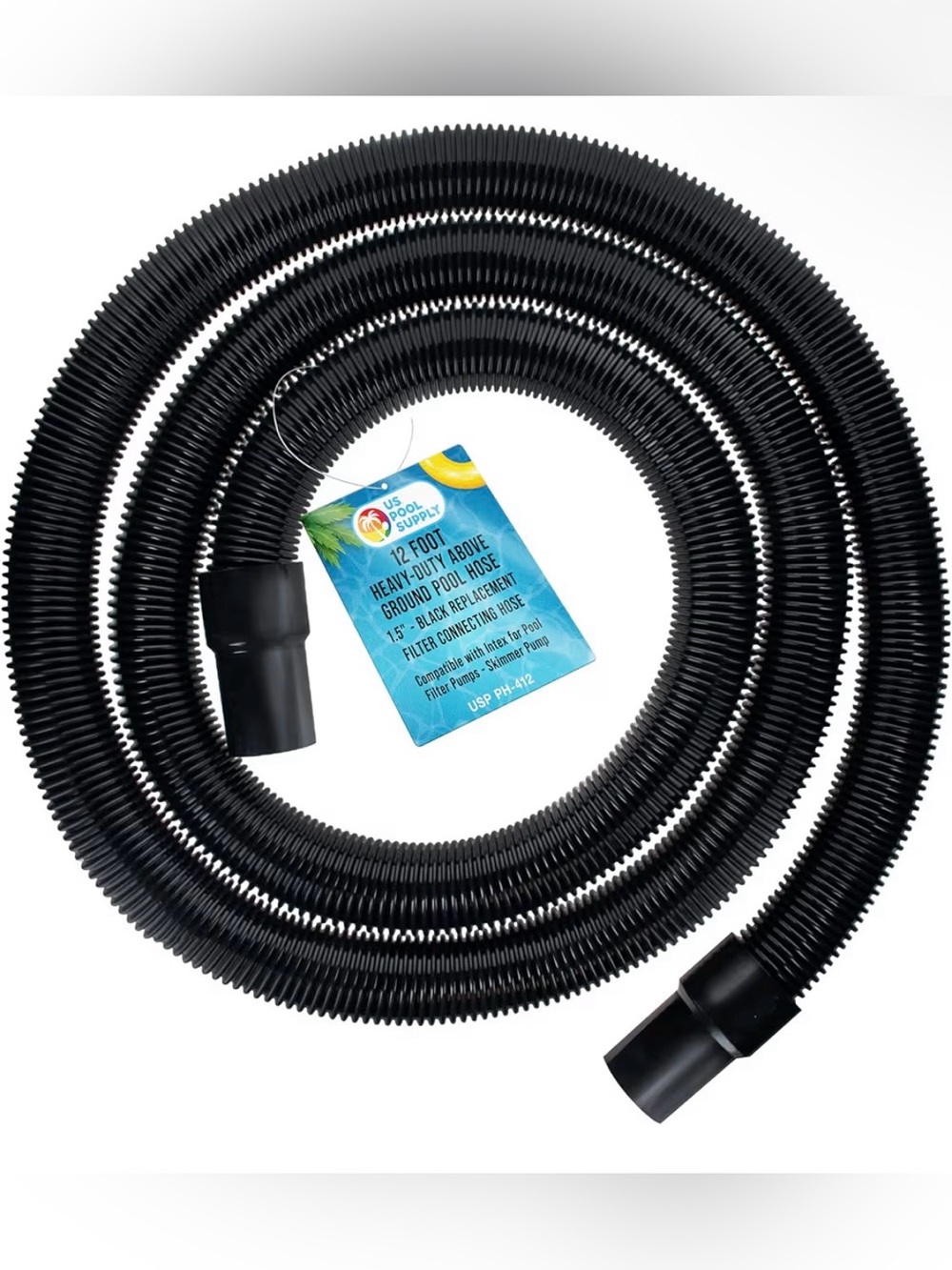 12 Foot Heavy-Duty Above Ground Pool Hose, 1.5" - Black Filter Connecting Hose
